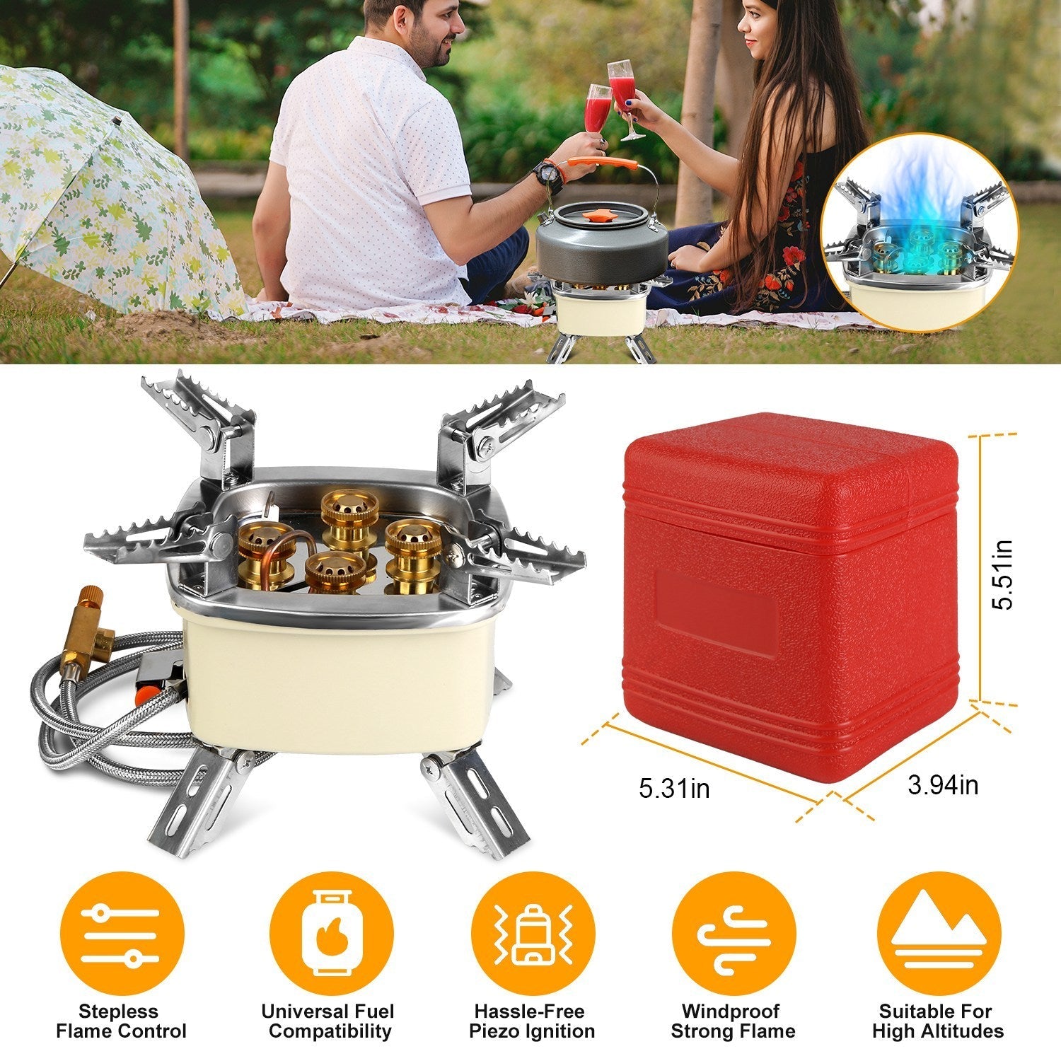 13,000W Portable Windproof Camping Stove – 5-Burner Gas Stove