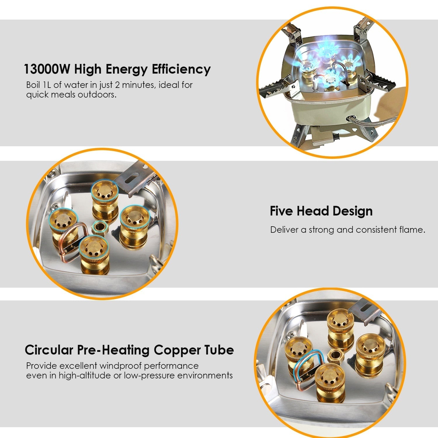 13,000W Portable Windproof Camping Stove – 5-Burner Gas Stove