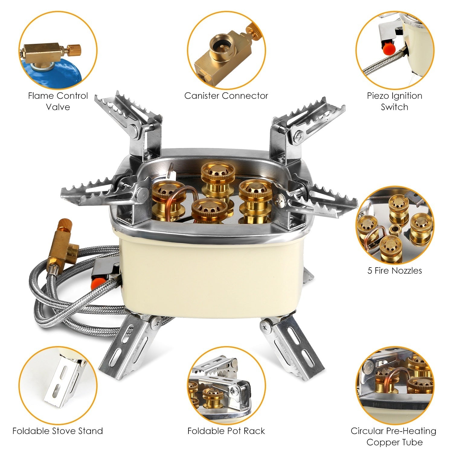 13,000W Portable Windproof Camping Stove – 5-Burner Gas Stove