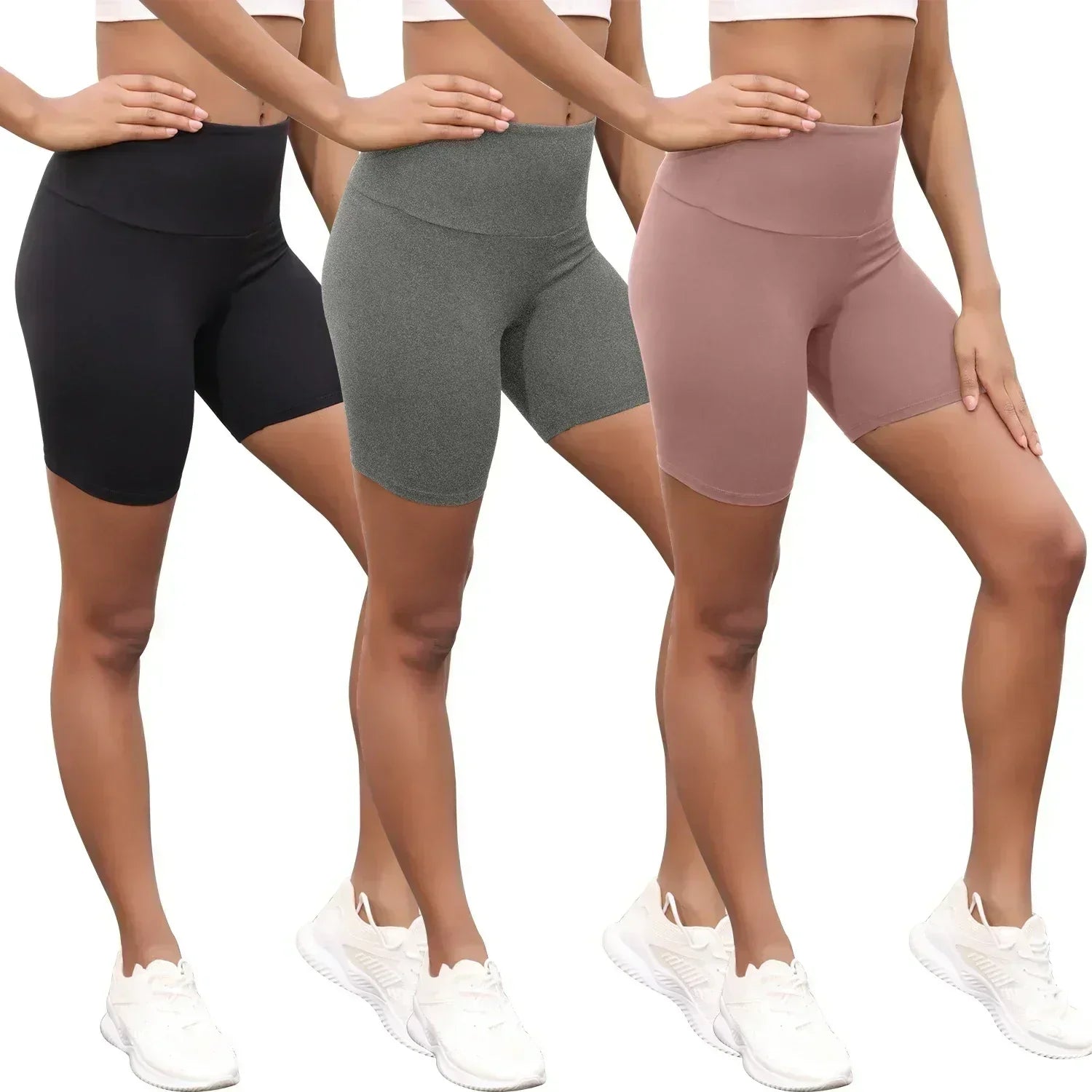3-Pack Women’s High-Waisted Biker Shorts – Tummy Control