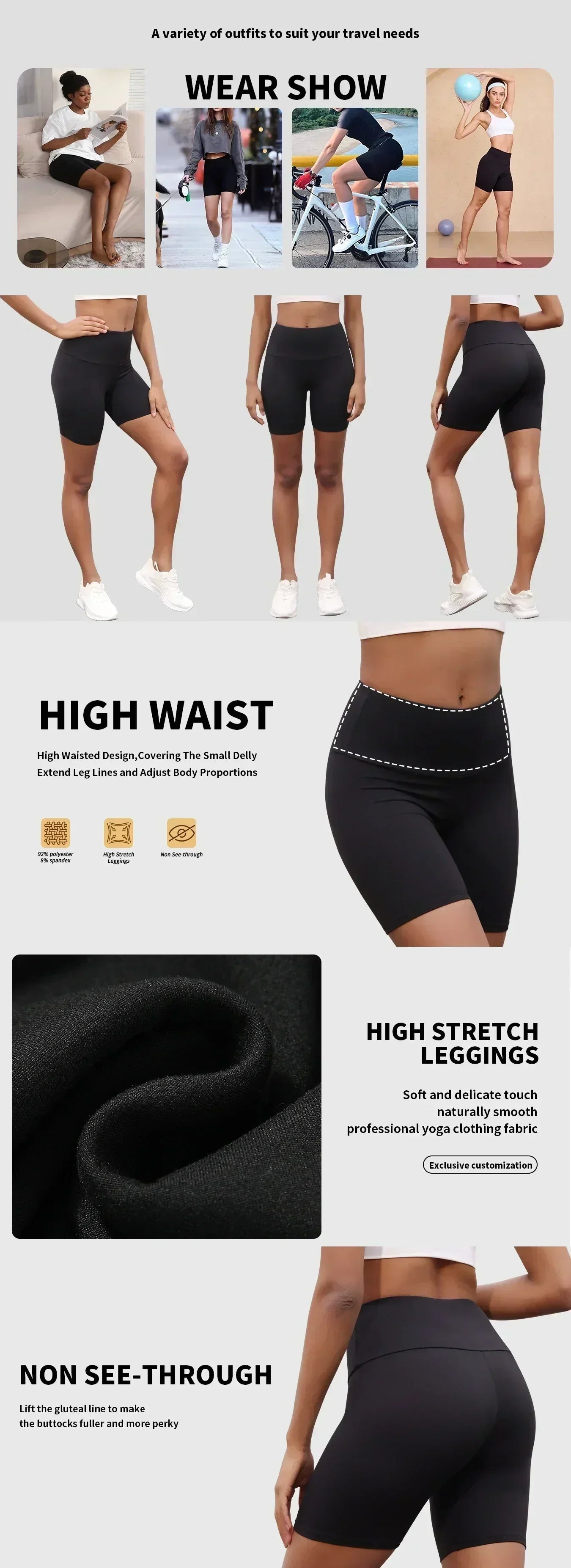 3-Pack Women’s High-Waisted Biker Shorts – Tummy Control