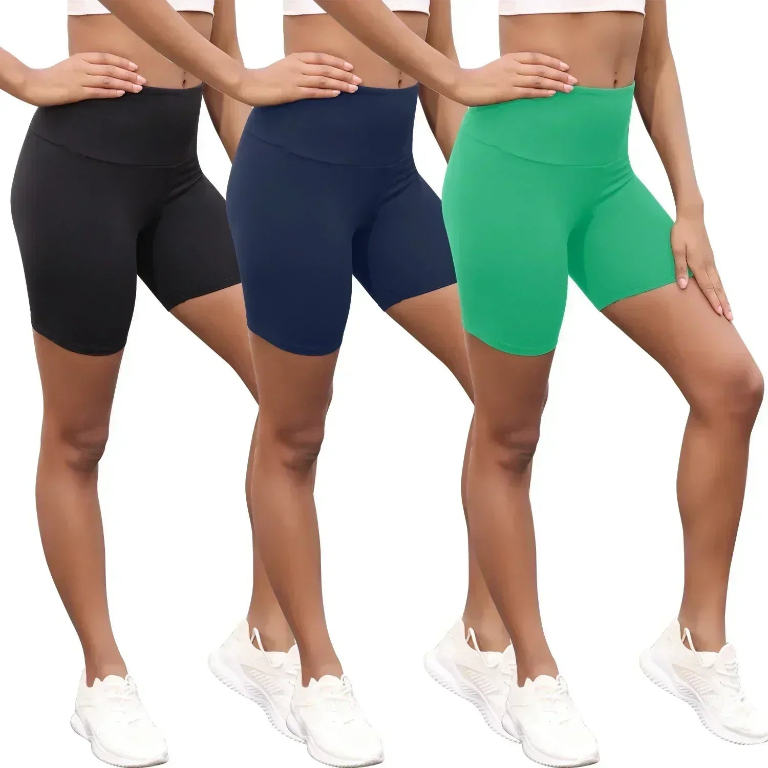 3-Pack Women’s High-Waisted Biker Shorts – Tummy Control