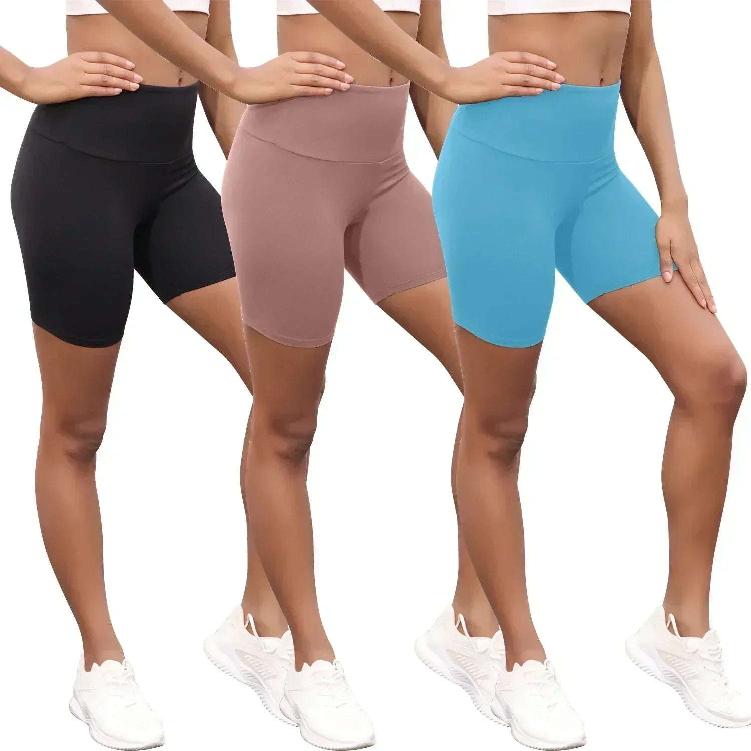 3-Pack Women’s High-Waisted Biker Shorts – Tummy Control