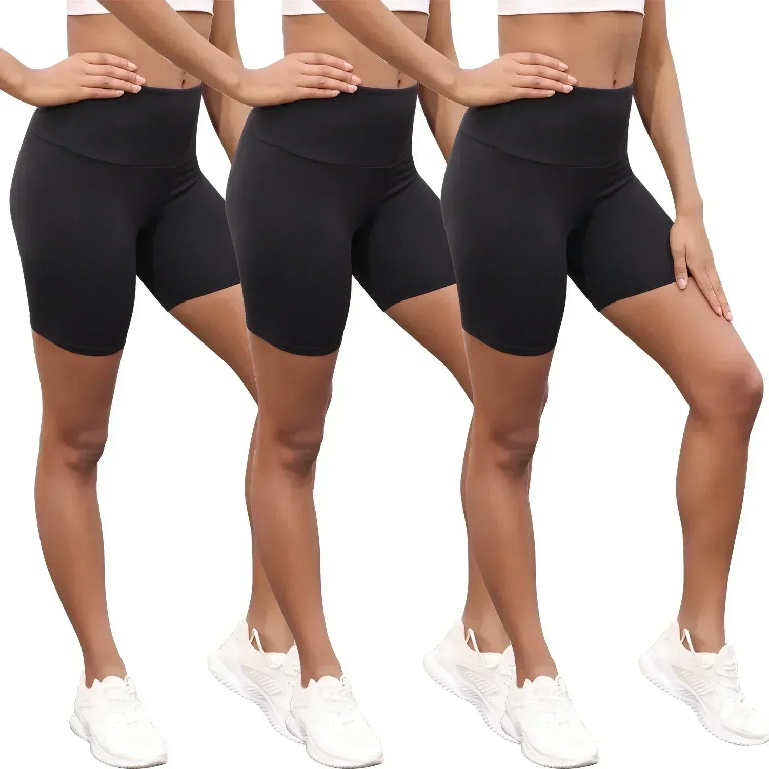 3-Pack Women’s High-Waisted Biker Shorts – Tummy Control